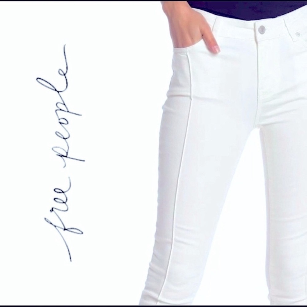 Free People Del Wray Uneven Raw Hem White Jeans